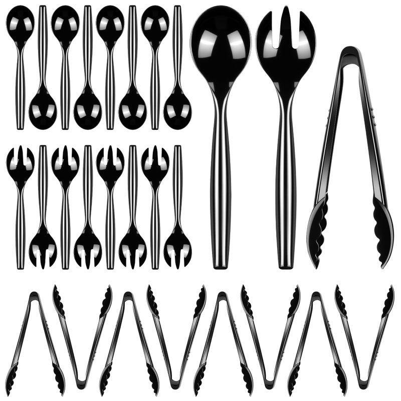 Dualshine 24 Pcs Disposable Black Plastic Serving Utensils8 Set Including 972 Plastic Serving Spoons Forks and 846 Tongs for Dinner Parties BuffetsBanquets Events Weddings and Daily Use